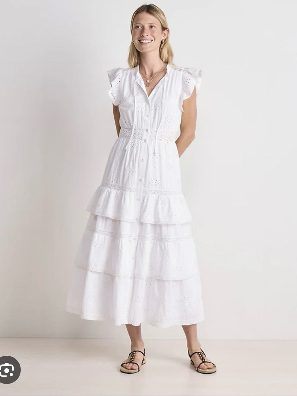 NWT - Christine White Eyelet Shell Tiered Midi Dress